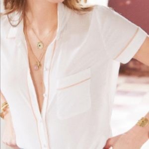 Sezane Aria Blouse - White with Pink trim
